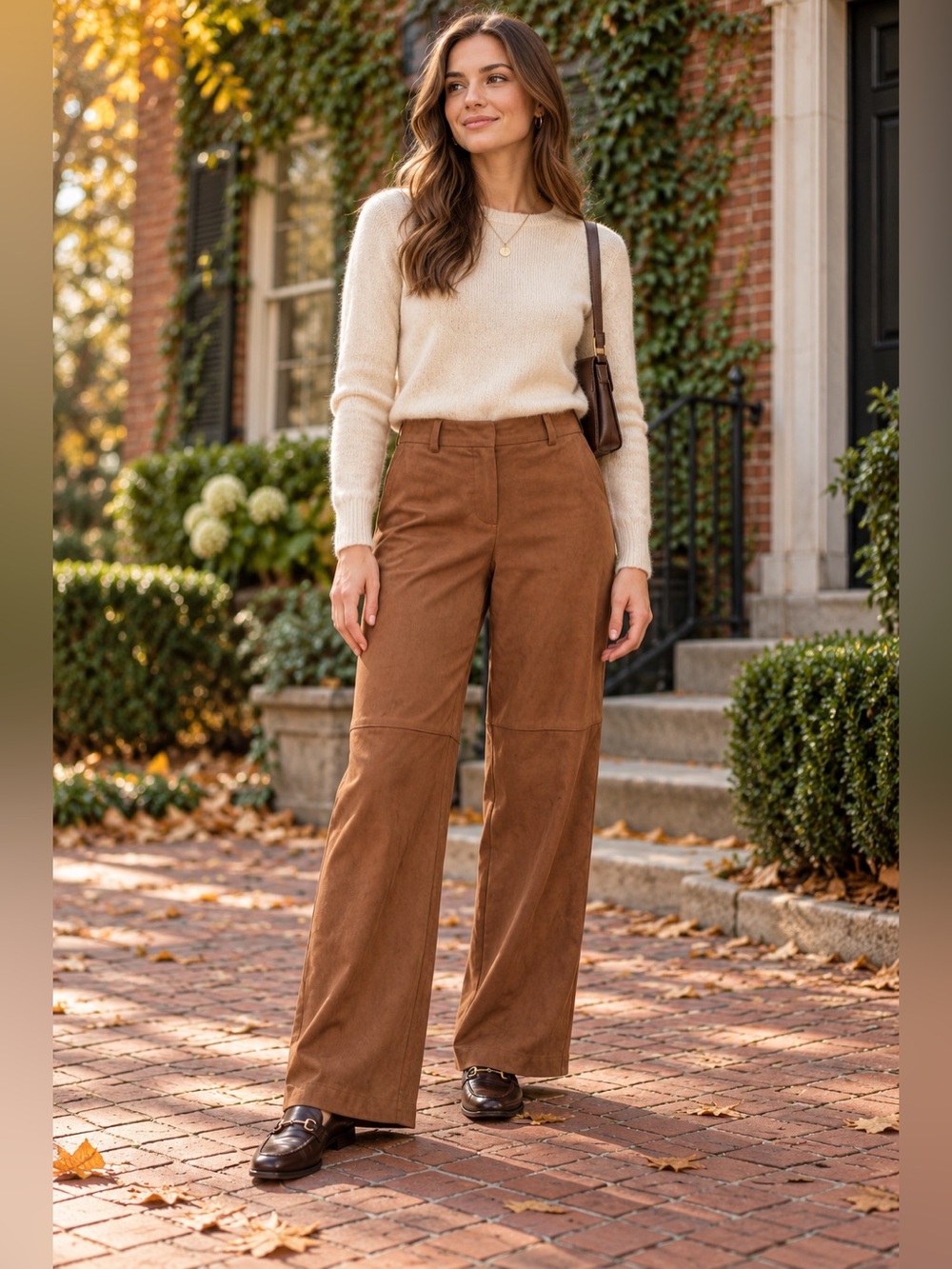Express Editor Faux Suede Pants 10R Brown Mid Rise Wide Leg Stretch Trousers